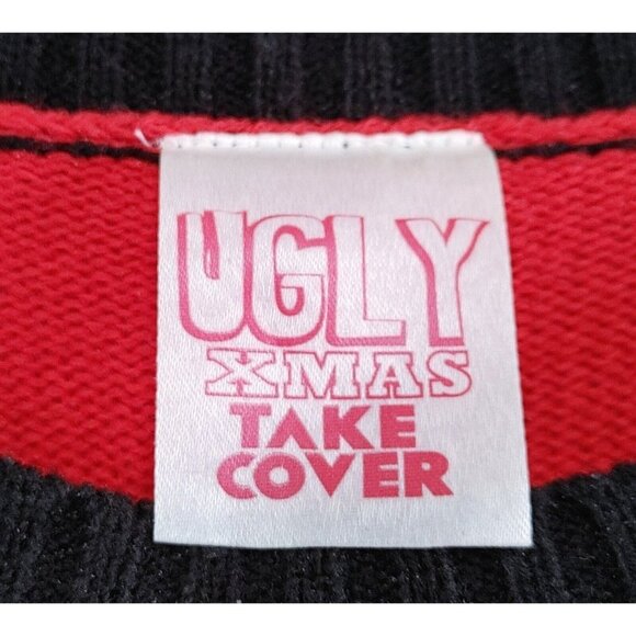 Ugly X-Mas Take Over Womens Red Sweater Size Large Santa Reindeers Snowmen - Picture 2 of 3
